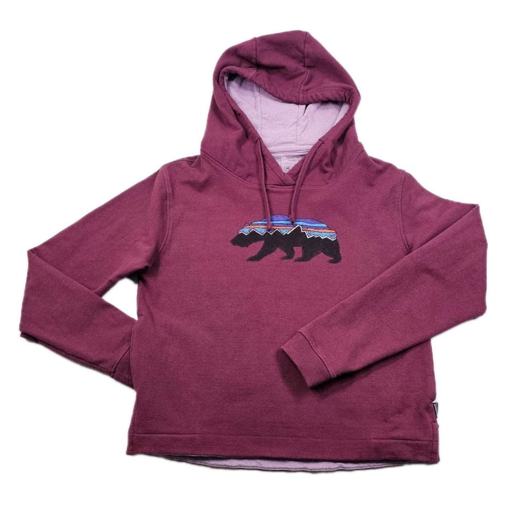 PATAGONIA Fitz Roy Bear Uprisal‎ Hoodie  Womens M Burgundy recycled Red Stretch
